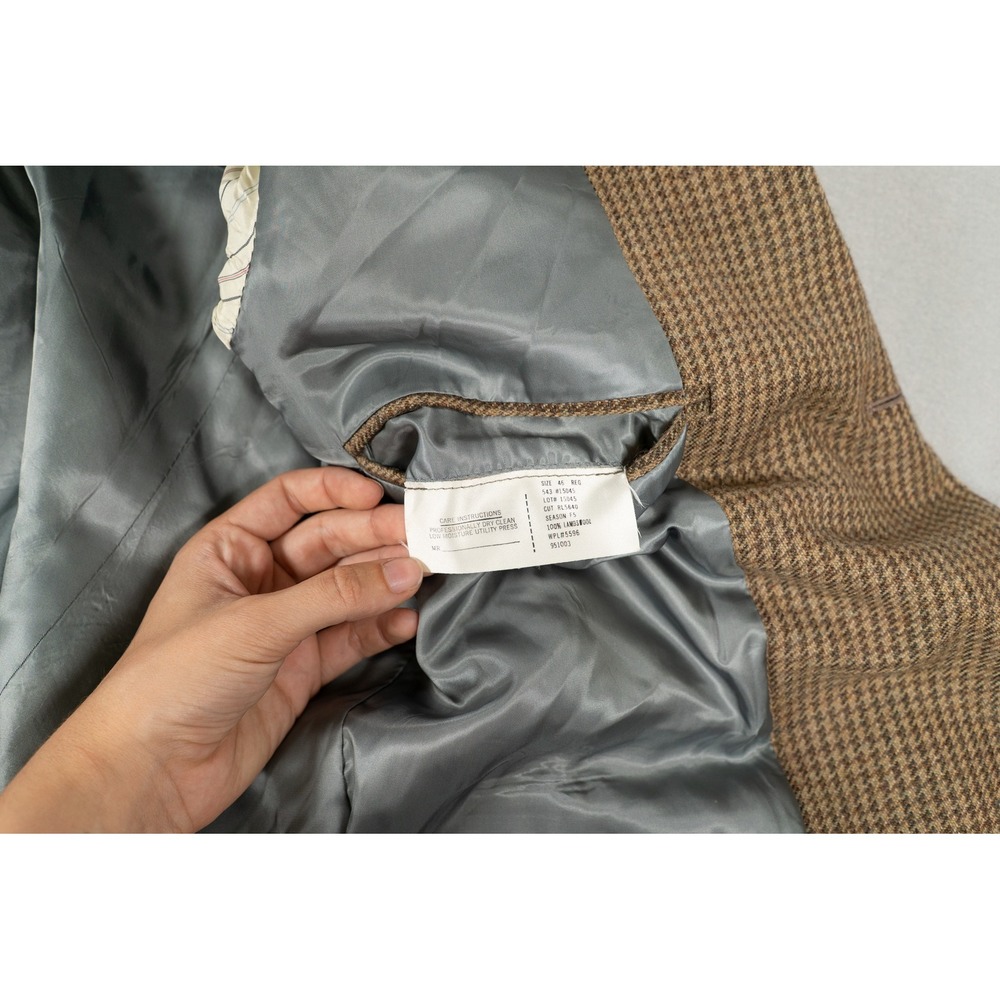 Polo Ralph Lauren Men 46R Lambswool Houndstooth Blazer Brown Sport Coat USA Made - Picture 4 of 12